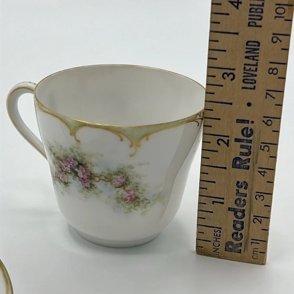 THEODORE HAVILAND EARLY 1900’s VINTAGE PINK PURPLE FLORAL TEA CUP AND SAUCER SET